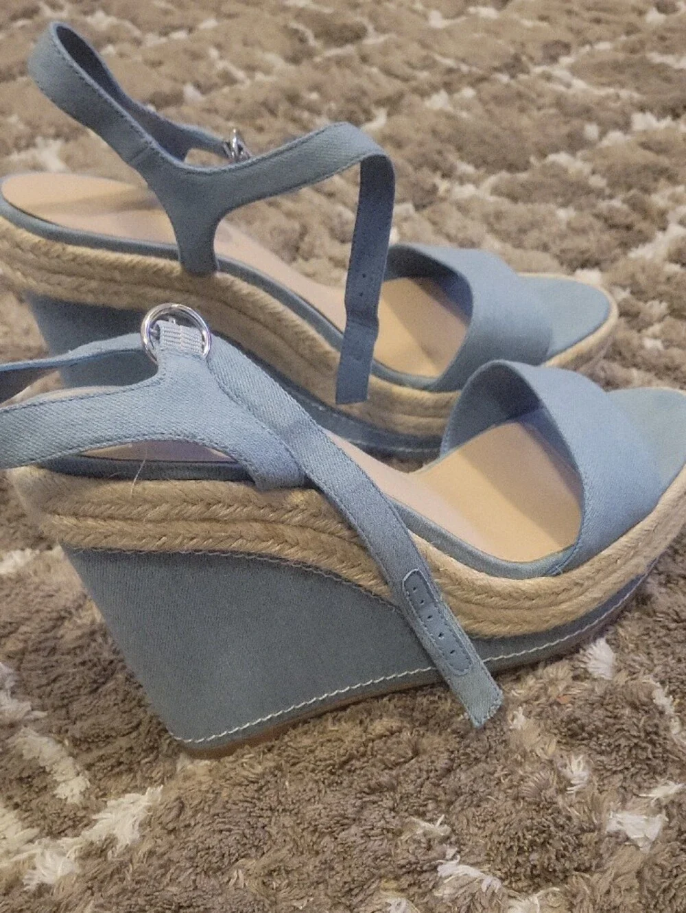 ALDO Light Blue Canvas Slingback Espadrille Wedge Sandals